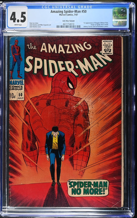 Amazing Spider-Man #50 (U.K. Price Variant) CGC 4.5 - Marvel 1967