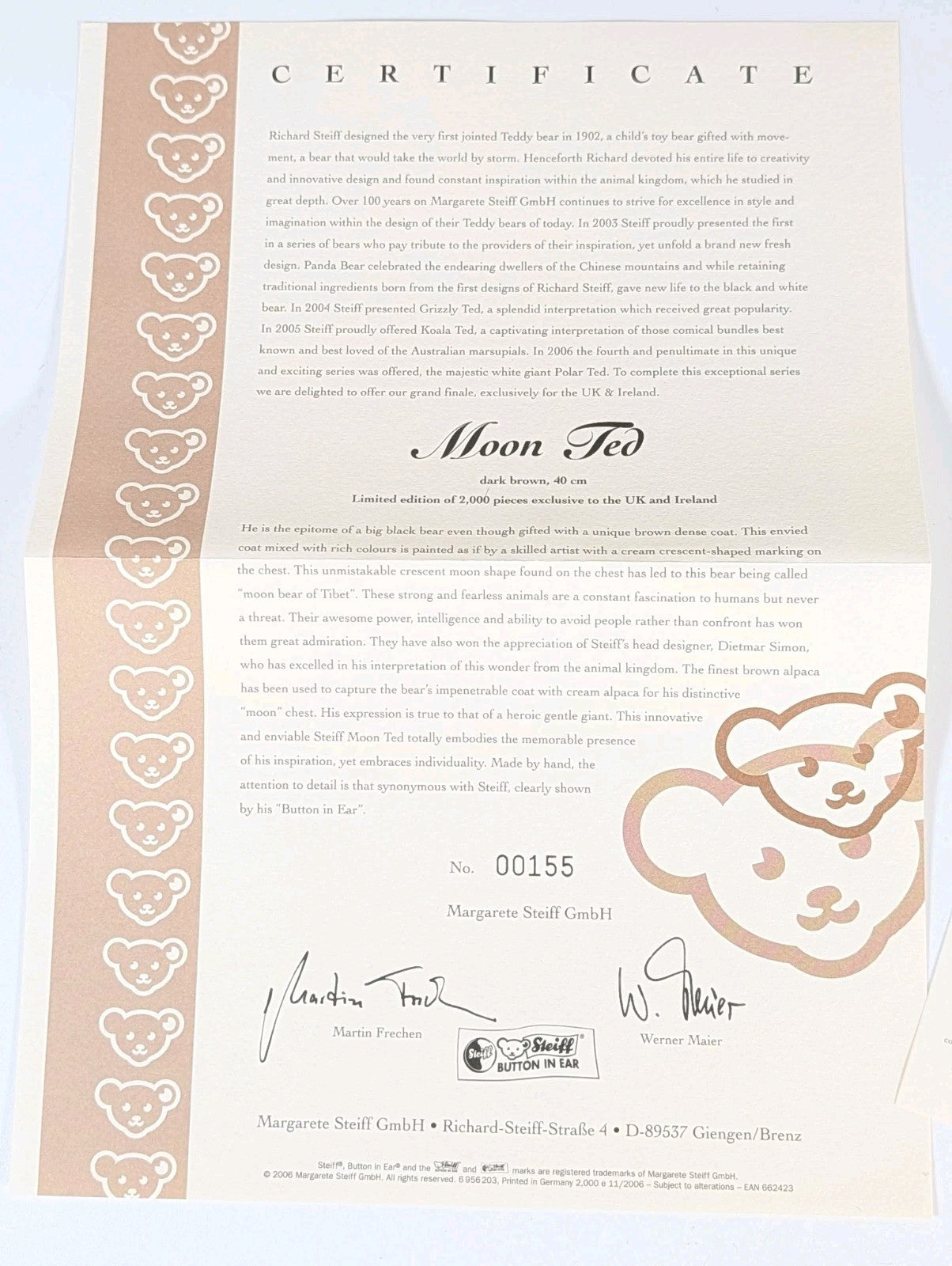 Steiff Moon Ted, Ltd Edition of 2000 - 662423