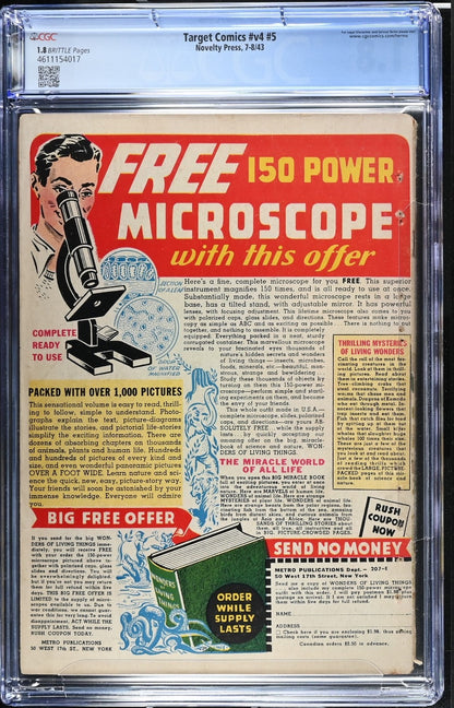 Target Comics v4 #5 CGC 1.8  Novelty Press 1943