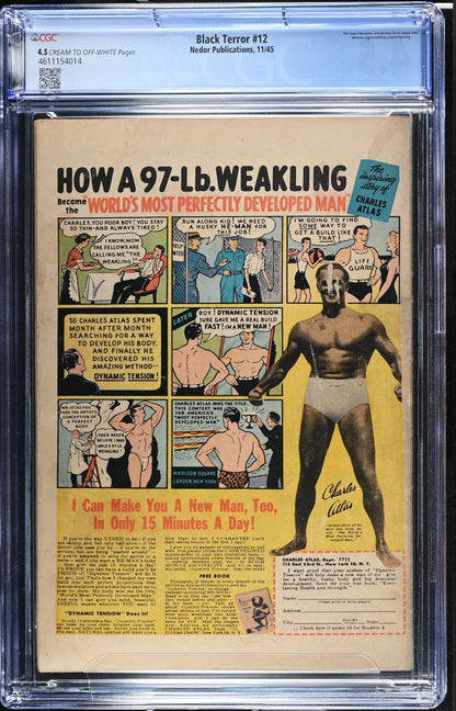 Black Terror #12 CGC 4.5 , Nedor Publications 1945