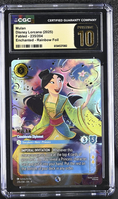 Disney Lorcana Fabled Mulan 235 Enchanted - Rainbow Foil - CGC Pristine 10