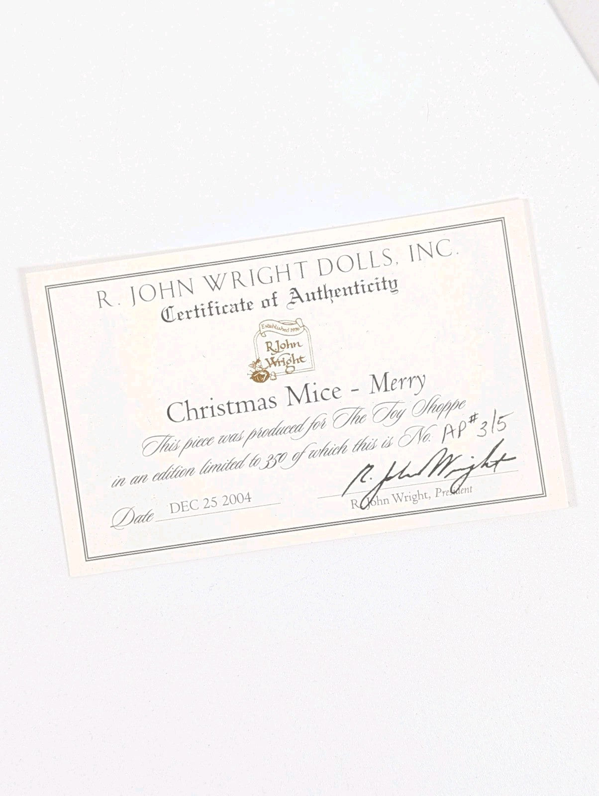 R. John Wright Christmas Mouse "Merry" - Artist Proof 3 of 5
