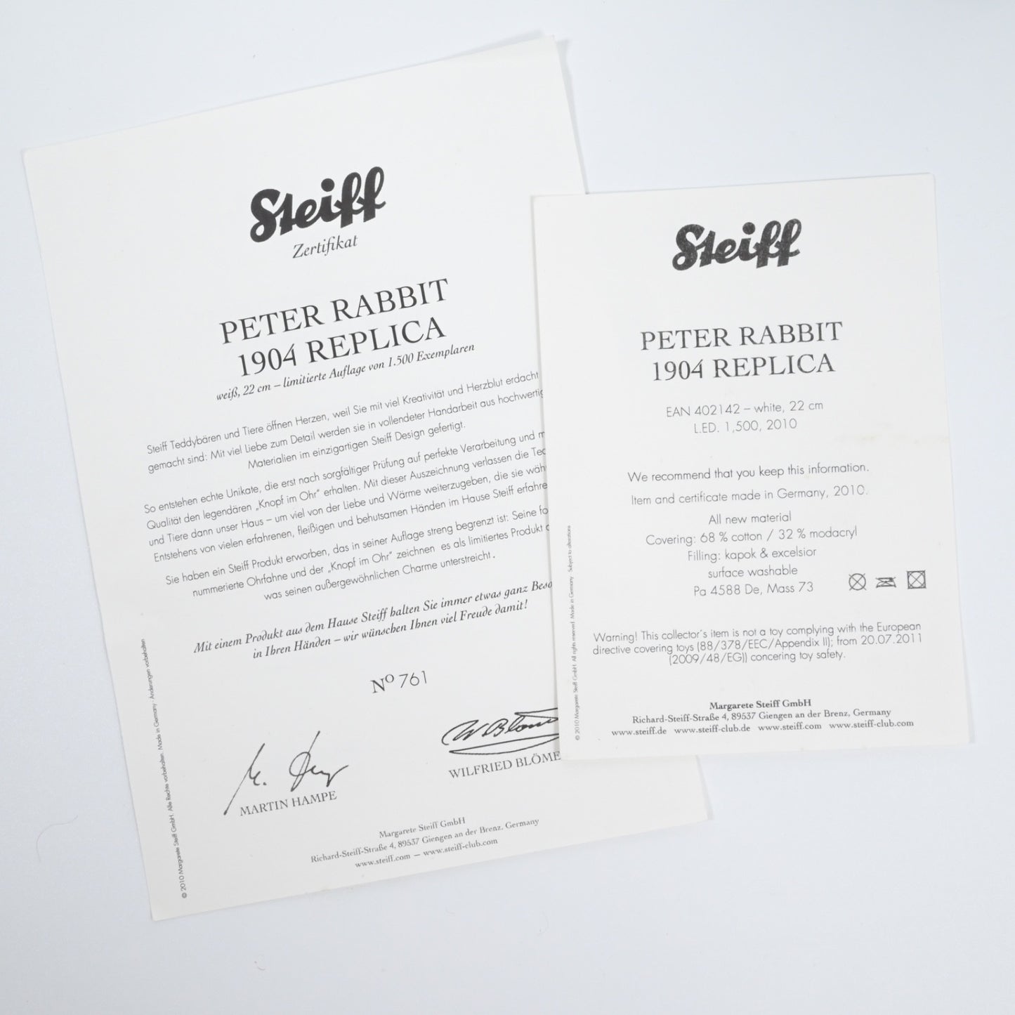 Steiff Peter Rabbit 1904 Replica, Ltd Ed of 1500 - 402142