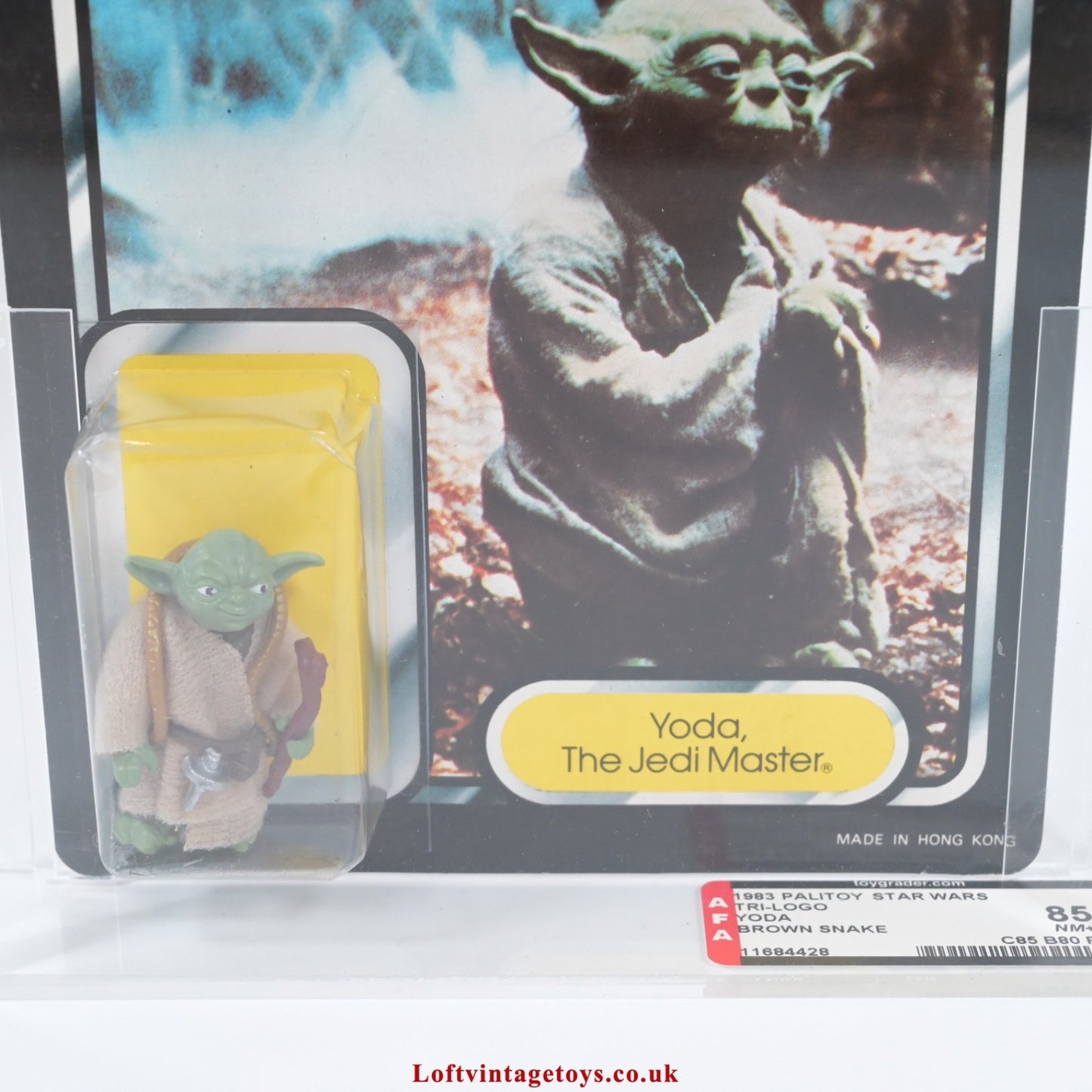 Palitoy Vintage Star Wars ROTJ Tri-Logo Yoda (brown snake) AFA 85