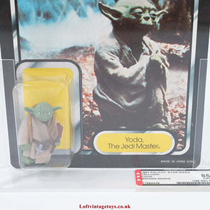 Palitoy Vintage Star Wars ROTJ Tri-Logo Yoda (brown snake) AFA 85