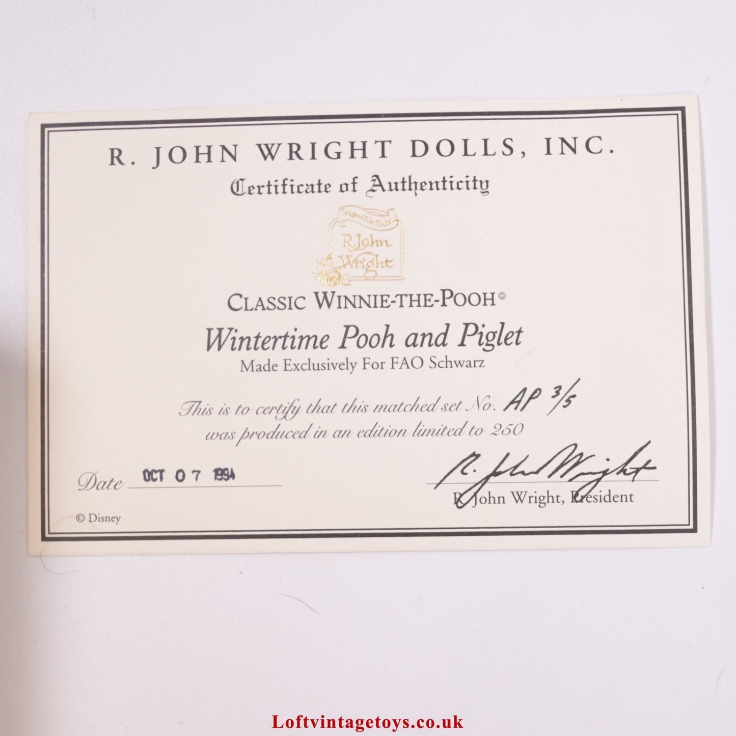 R John Wright Wintertime Pooh And Piglet, Artist Proof no. 3 of 5 - Very Rare