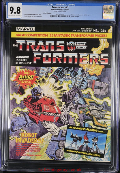 Transformers #1 CGC 9.8 UK Marvel Magazine Action Transfers Poster from 1984