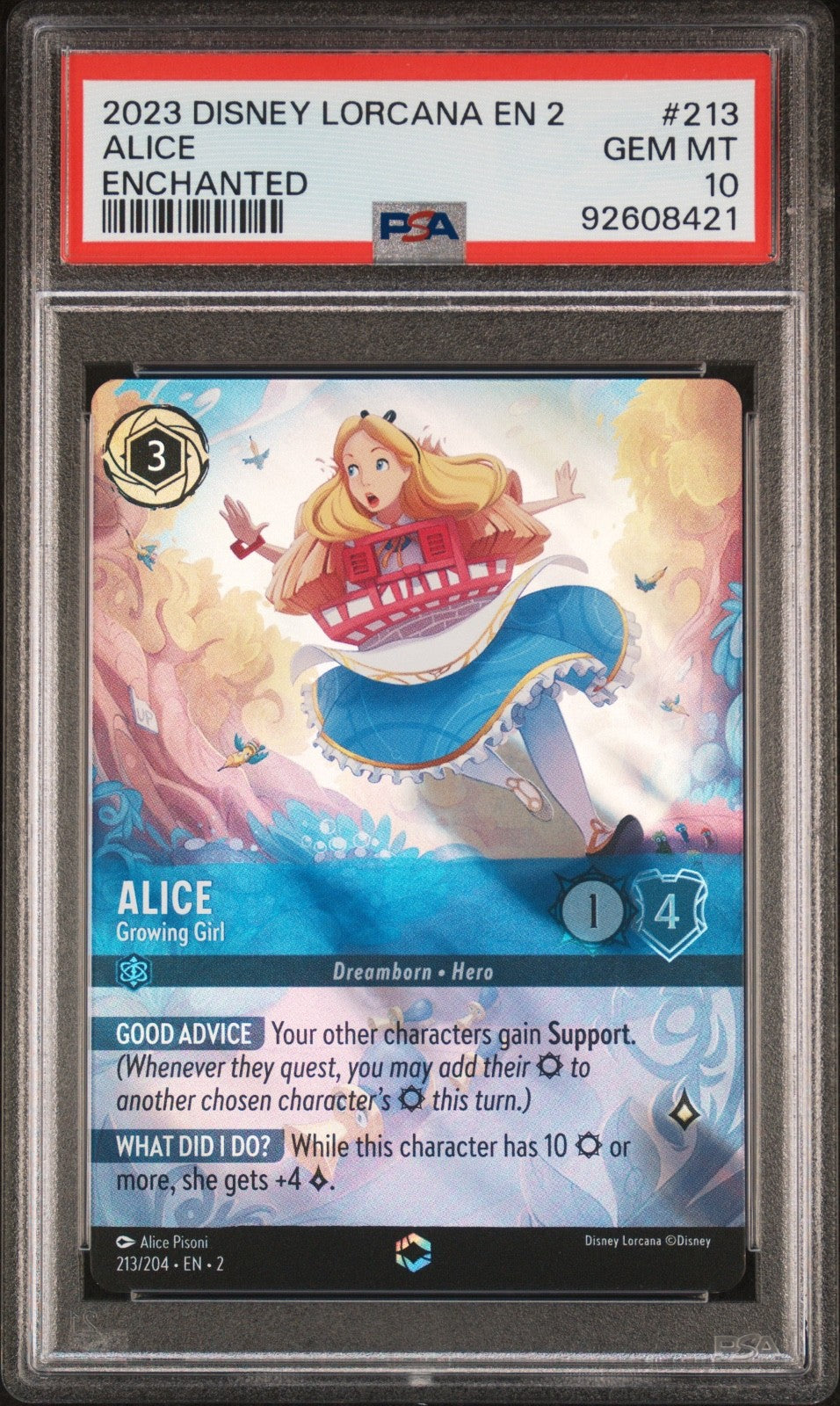 2023 DISNEY LORCANA EN 2-RISE OF THE FLOODBORN #213 ALICE ENCHANTED PSA 10