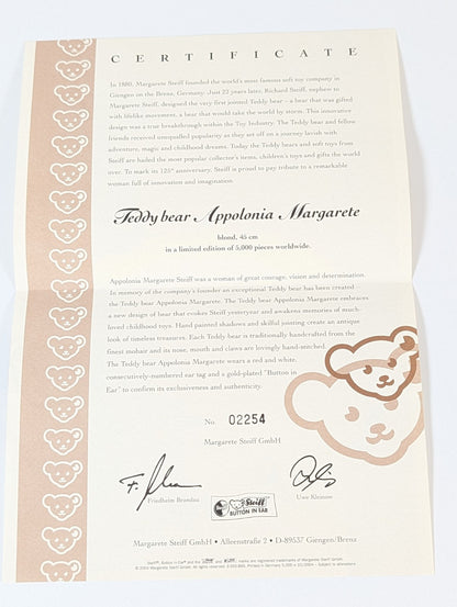 Steiff Appolonia Margarete Ltd Edition Bear - 038112, Ltd Edition