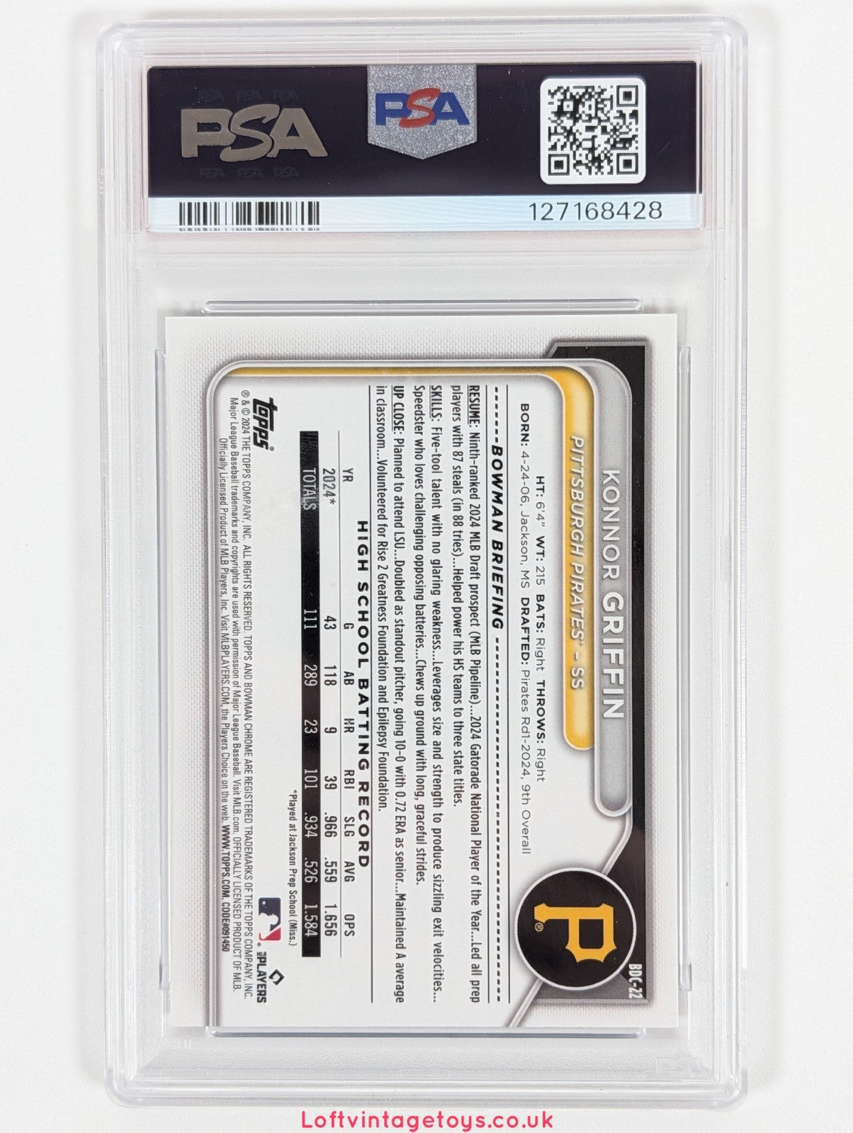 2024 Konnor Griffin Bowman Draft Chrome Purple Refractor /250 PSA 10🔥