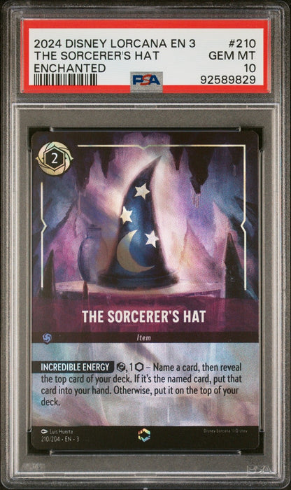 DISNEY LORCANA EN 3-INTO THE INKLANDS #210 THE SORCERER'S HAT ENCHANTED PSA 10