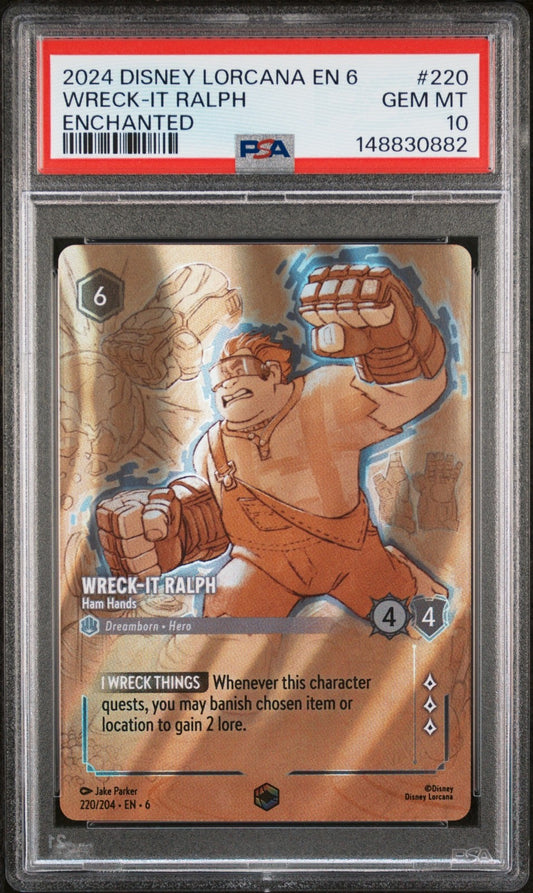 DISNEY LORCANA EN 6-AZURITE SEA #220 WRECK-IT RALPH ENCHANTED PSA 10