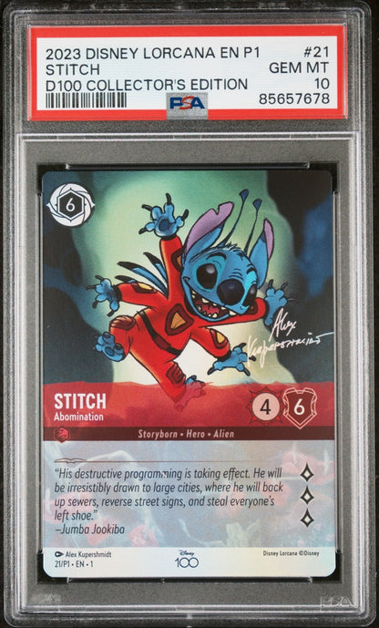 2023 DISNEY LORCANA EN P1-PROMO #21 STITCH D100 COLLECTOR'S EDITION PSA 10