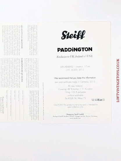Steiff Paddington Bear, Ltd Ed, UK, Ireland & USA exclusive - 664892
