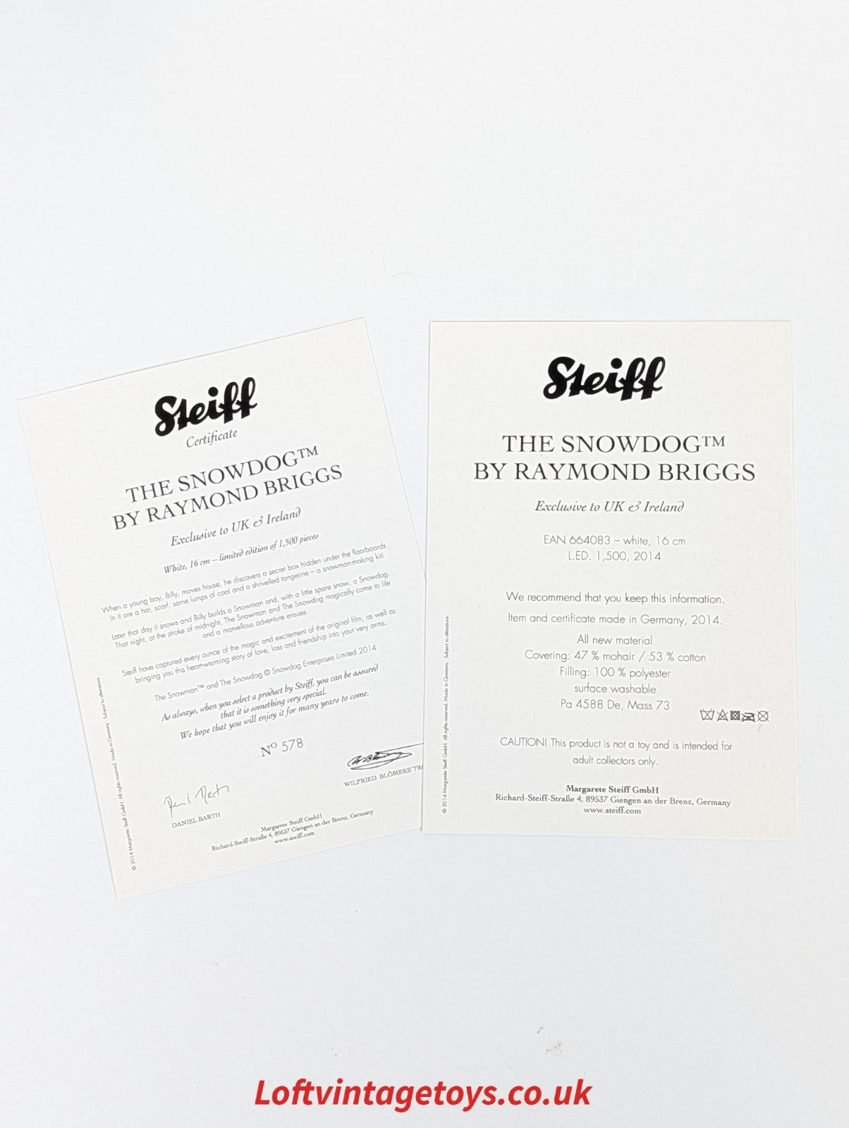Steiff The Snowdog by Raymond Briggs, LE of 1500 - 664083