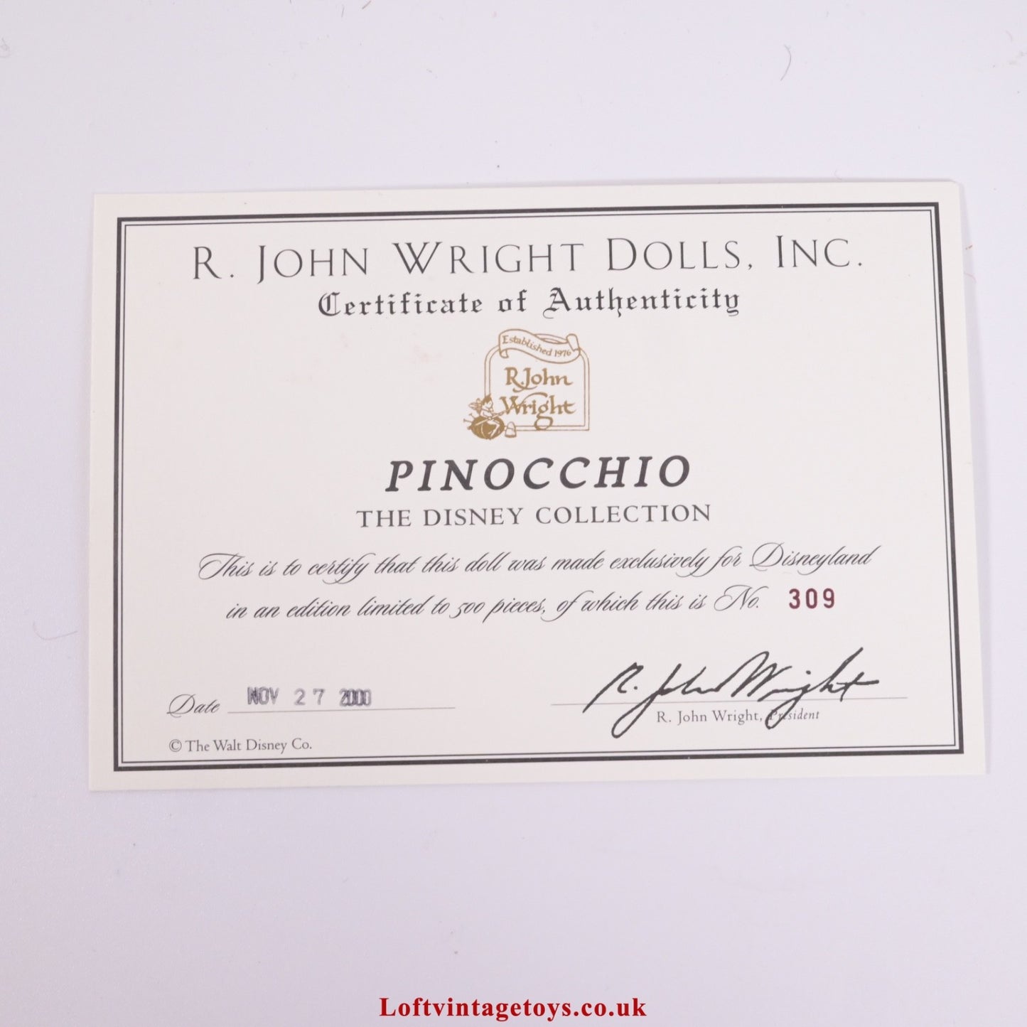 R. John Wright Pinocchio, Larger 16" Ltd Ed Version of 500