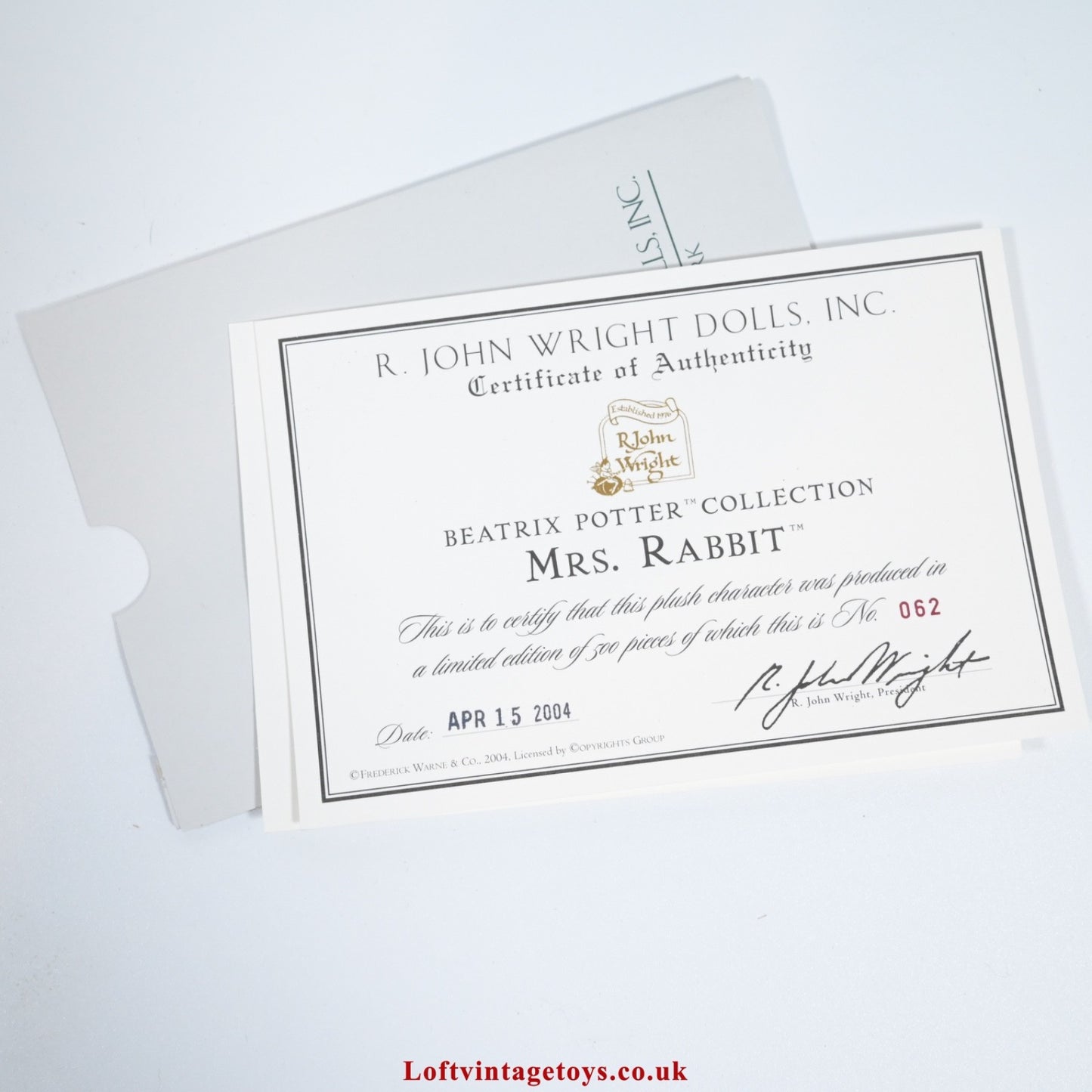 R John Wright  Beatrix Potter Mrs Rabbit, Ltd Ed of 500