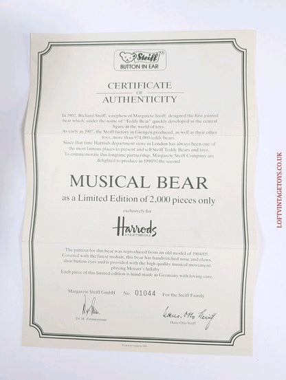 Steiff Harrods Musical Bear 650369, Ltd Edition