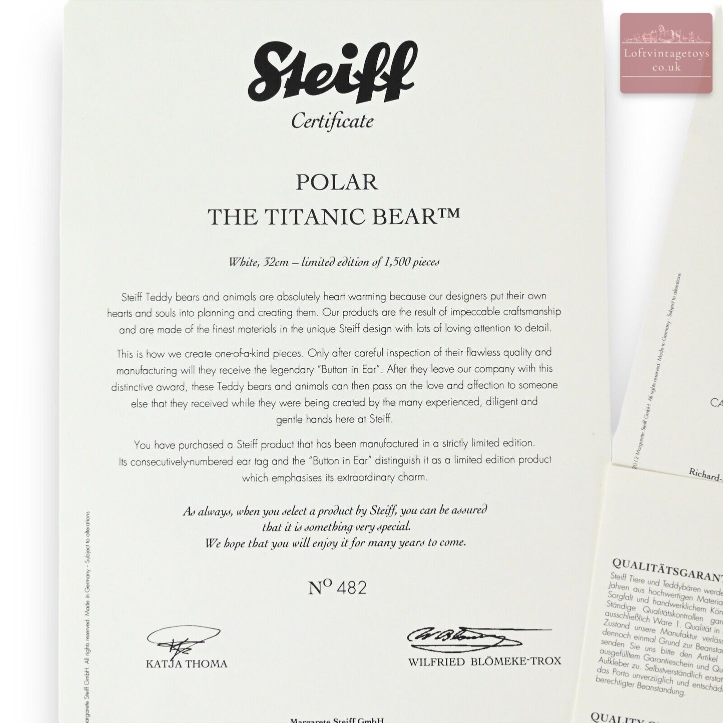 Steiff The Titanic Polar Bear Limited Edition - 682087