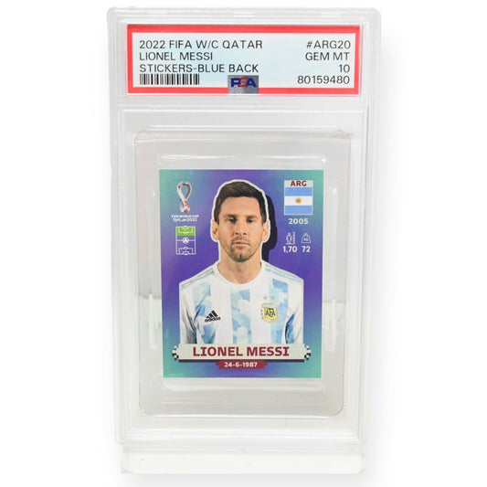 2022 FIFA W/C Qatar Sticker Lionel Messi #ARG20 PSA 10 / Blue Back