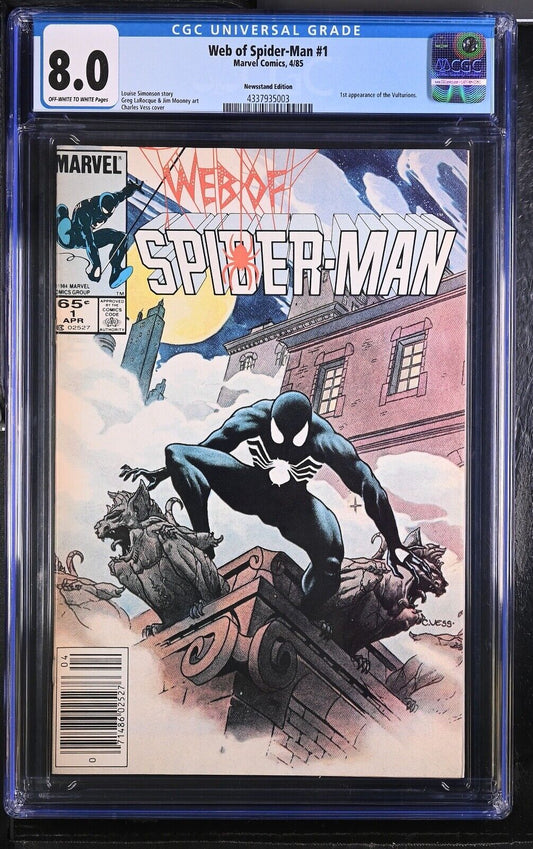 Web of Spider-Man # 1 CGC 8.0 - Rarer Newsstand Edition / 1985, Marvel Comic