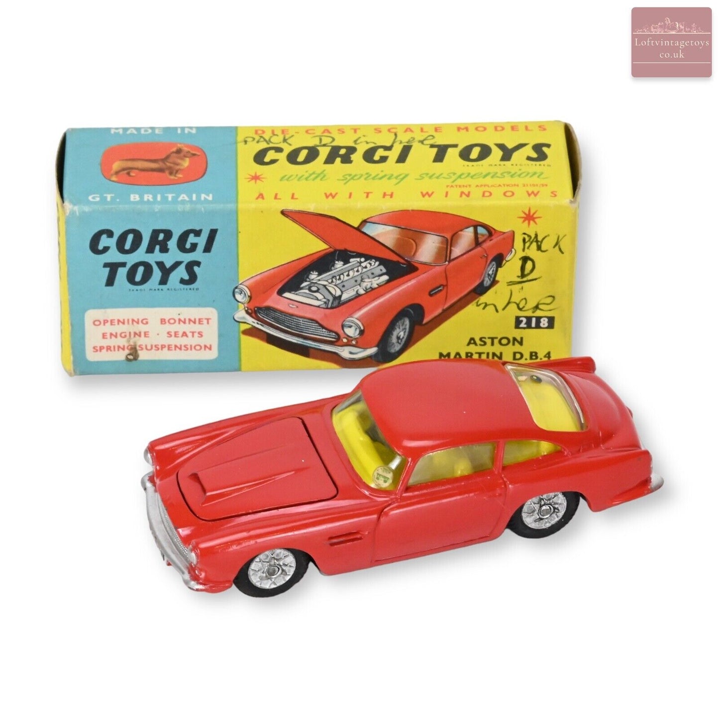 Corgi Toys 218 Aston Martin DB4 Red Body - Criss-Cross Hubs