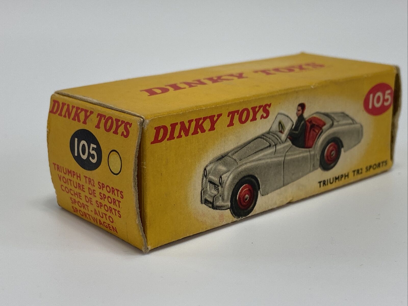 Dinky Toys 105 Triumph TR2 Sports Car Lemon Body With Box RARE