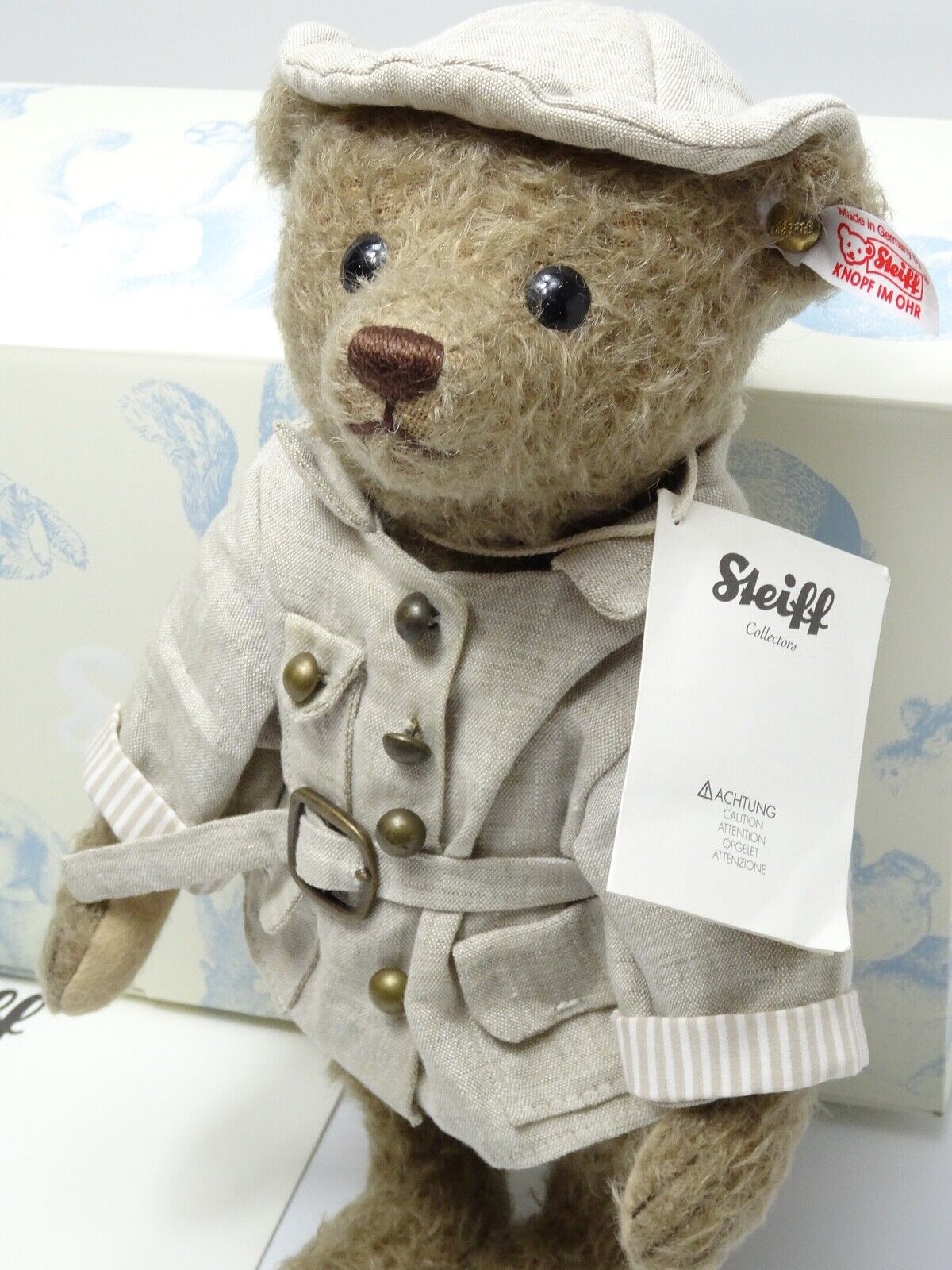 STEIFF TEDDYBAR LIVINGSTONE 034985 EXPLORER - MOHAIR IN MINT CONDITION/MINT BOX