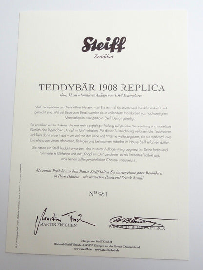 STEIFF TEDDYBAR 1908 REPLICA 403002 LIMITED EDITION MINT WITH BOX