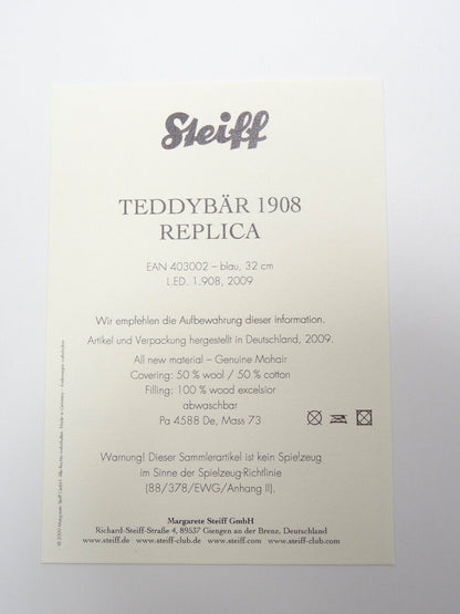 STEIFF TEDDYBAR 1908 REPLICA 403002 LIMITED EDITION MINT WITH BOX